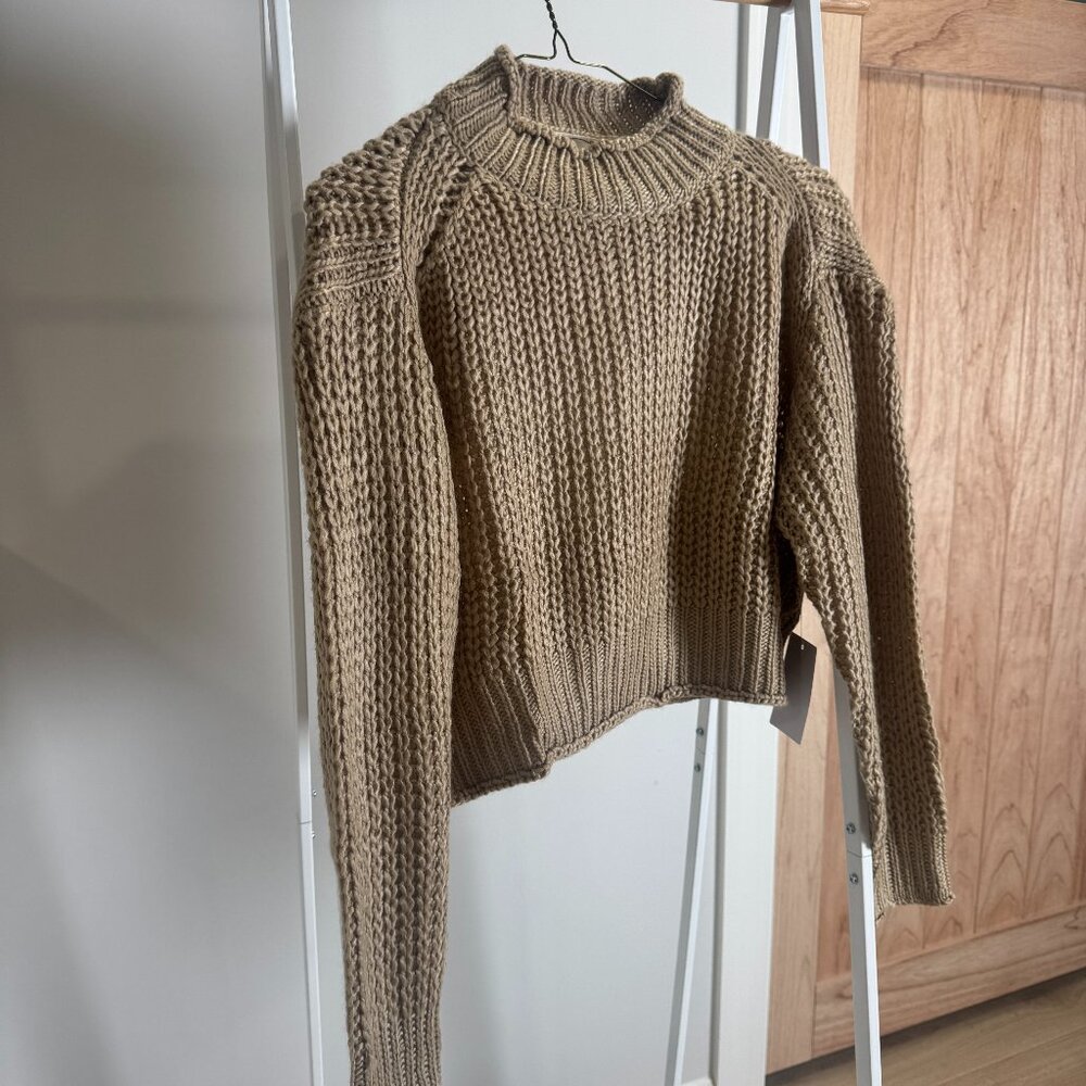MiaJoy Cropped Knit Tan Sweater